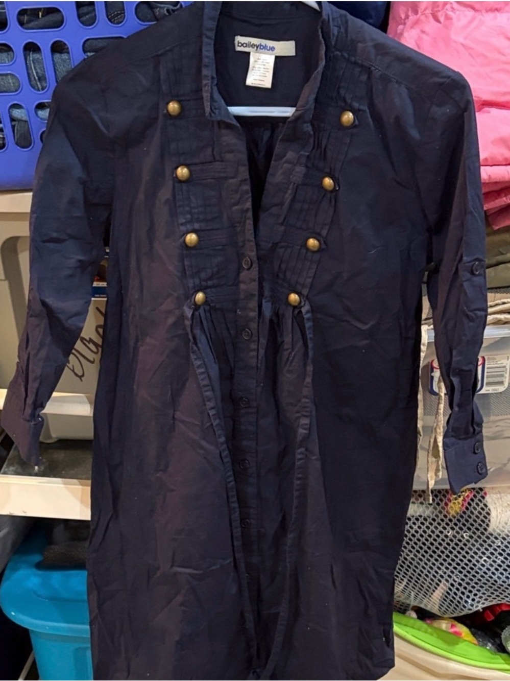 Bailey Blue Women's Navy Trench military looking dress with Gold Buttons
